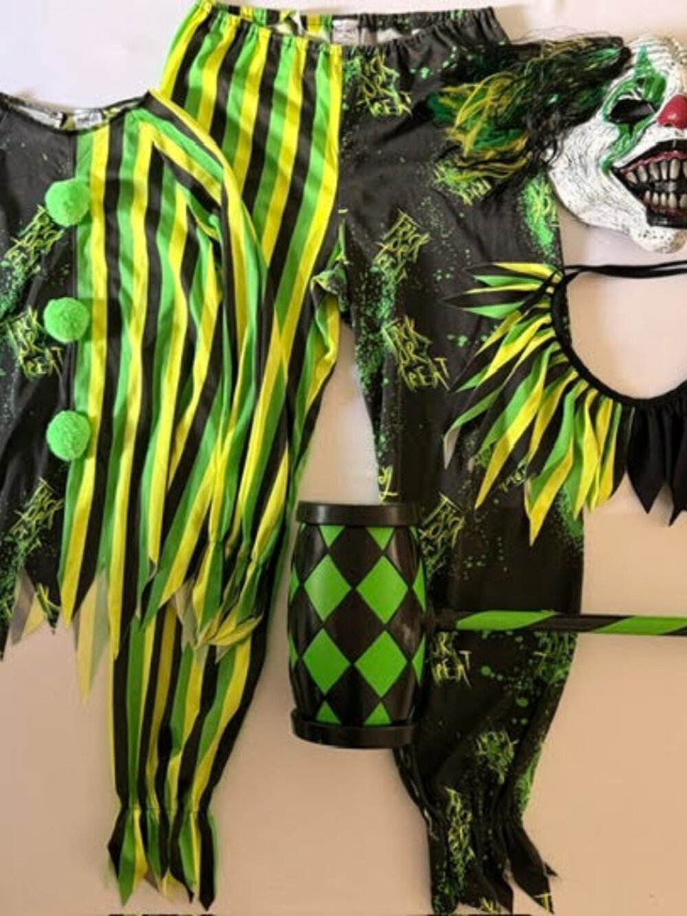Kids Glow in the Dark Chaos Clown Costume Size XL